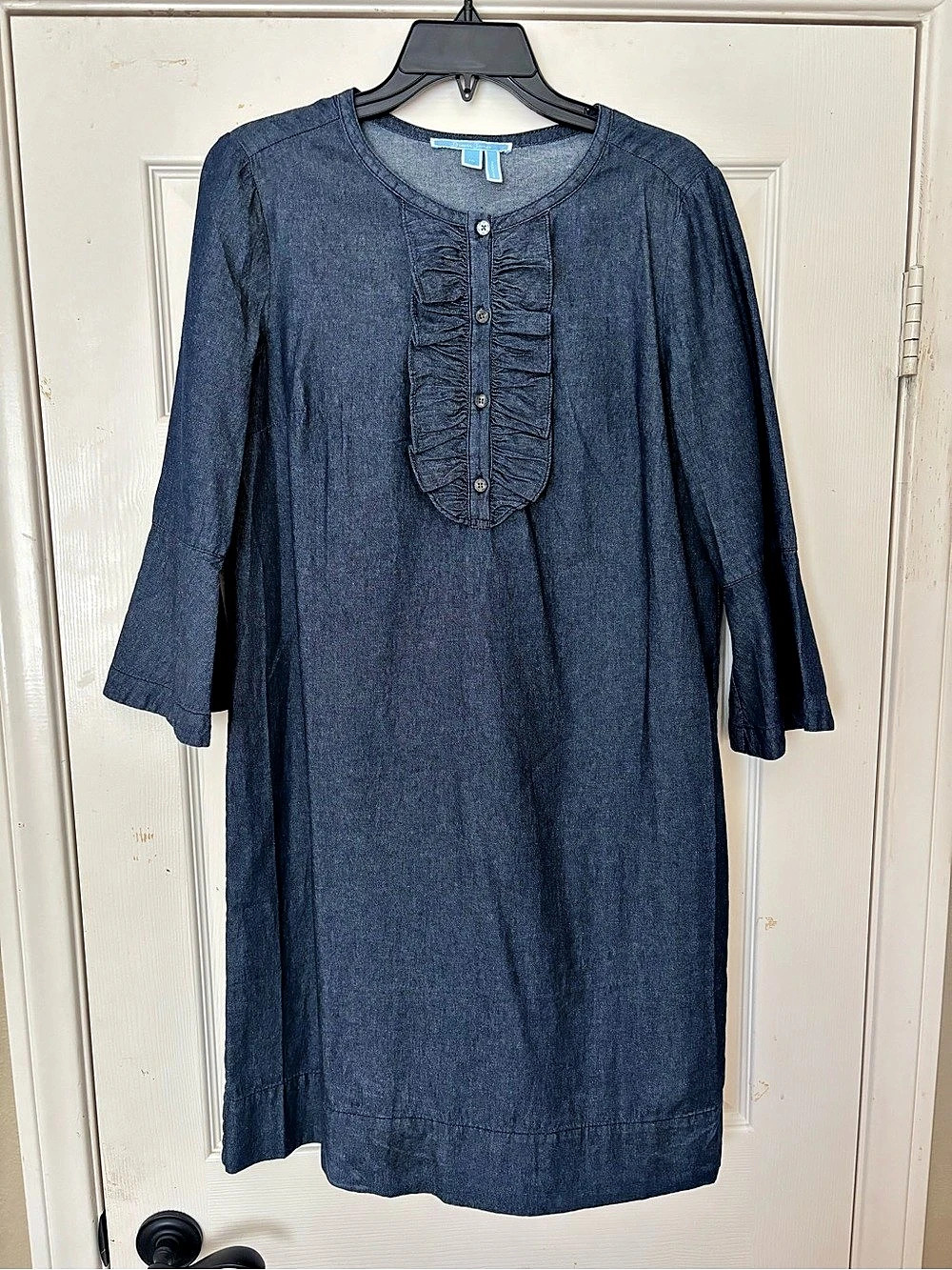Draper James Chambray Denim Ruffle Front Dress Size 10